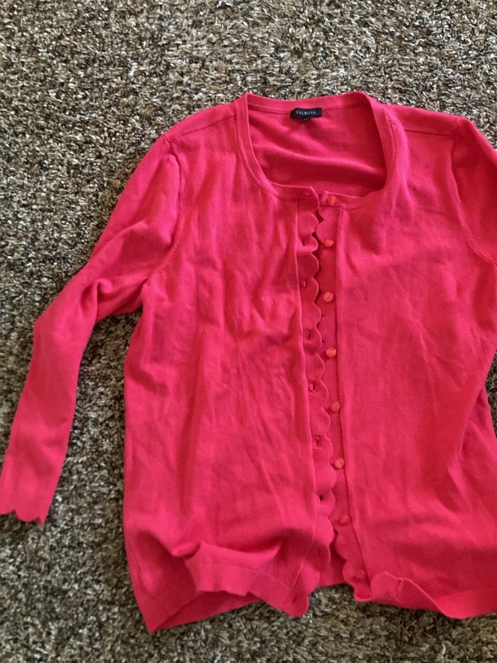 Talbots Scallop-Trim Button Cardigan - Hot Pink